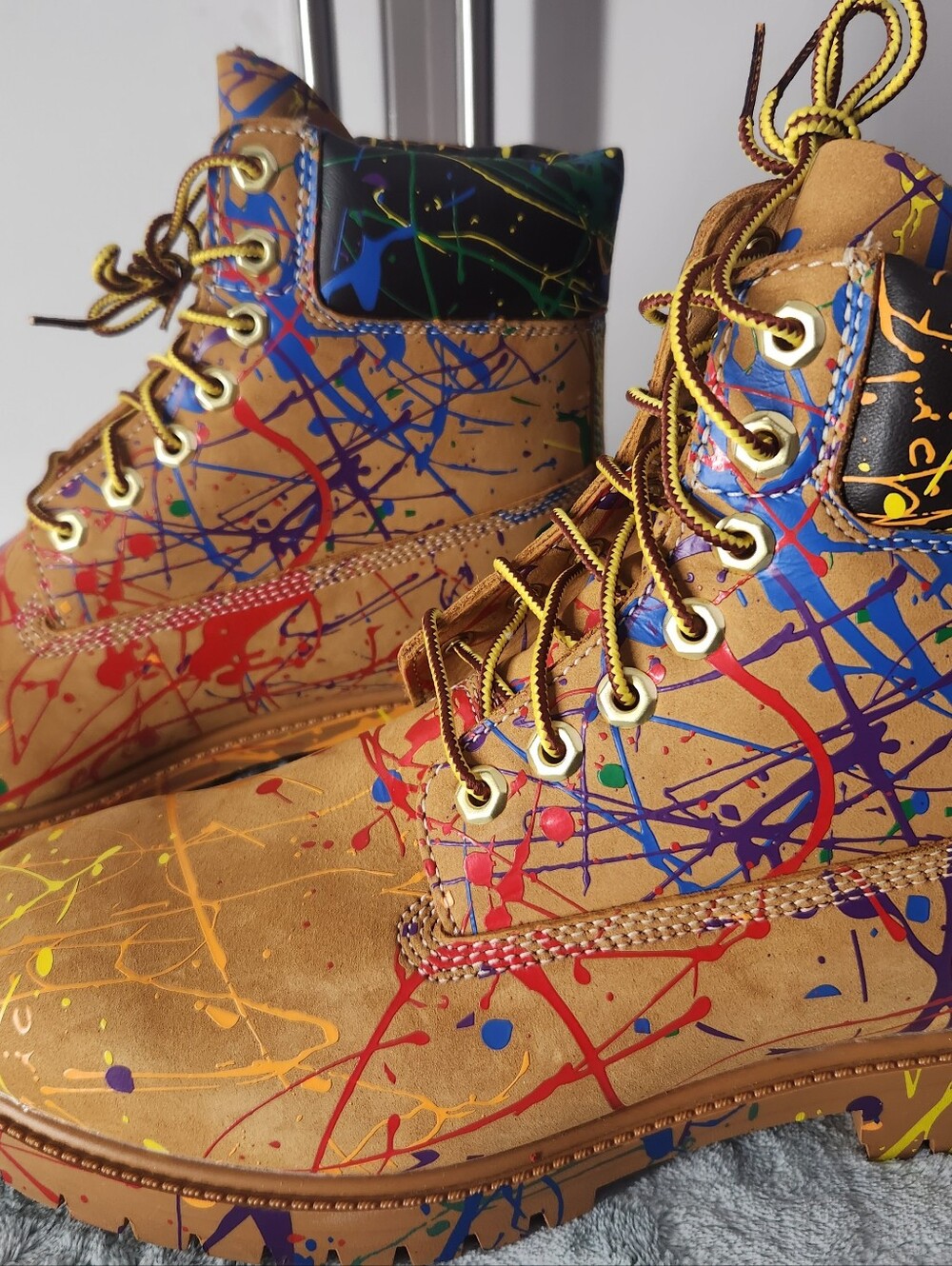 Timberland Tan Paint-Splatter Work Boots